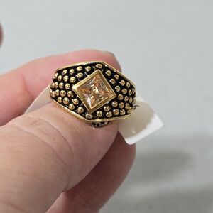 Gold and Black Studded Ring with Square Gem